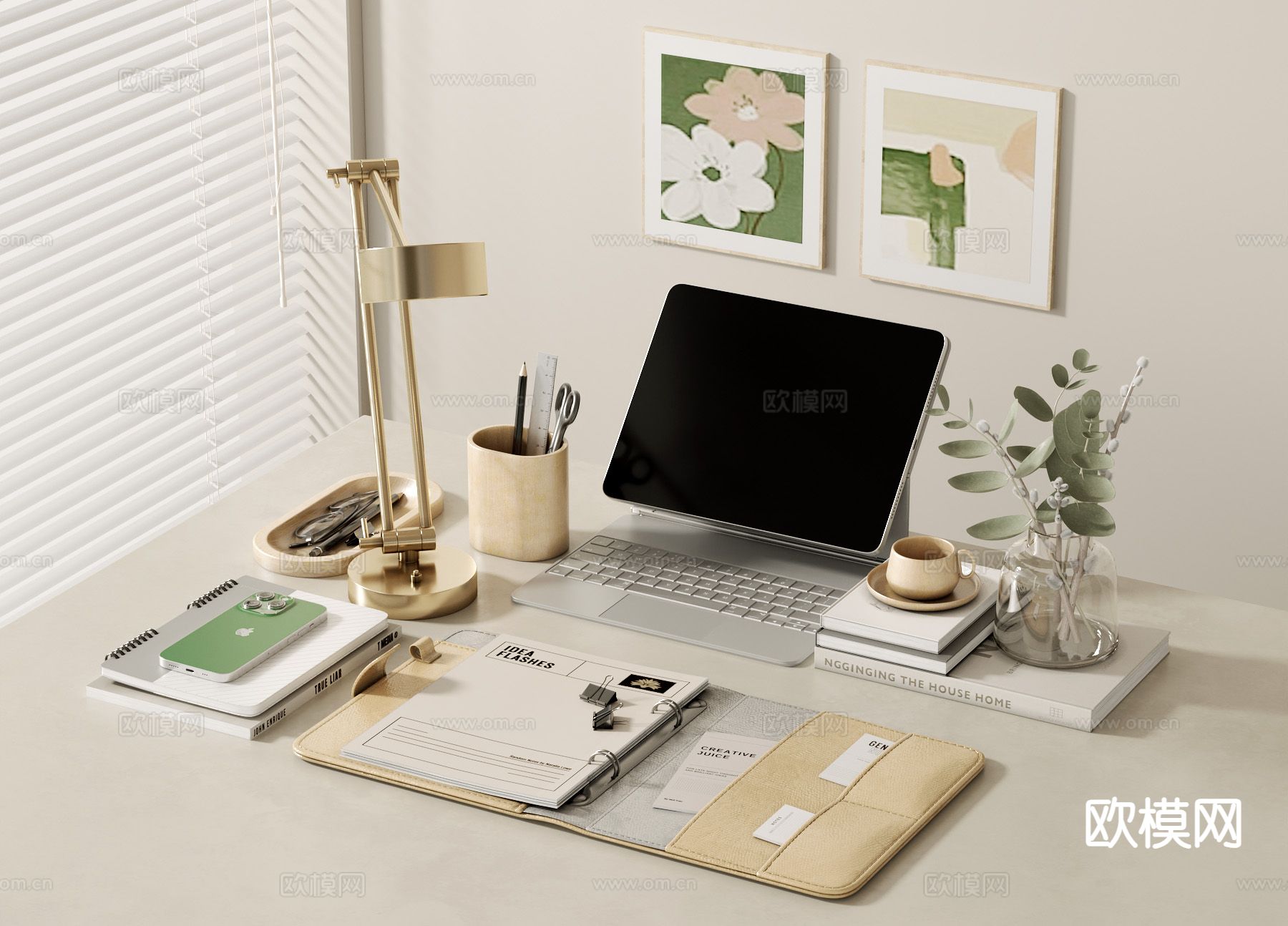 办公用品 电脑 笔筒  笔记本3d模型下载