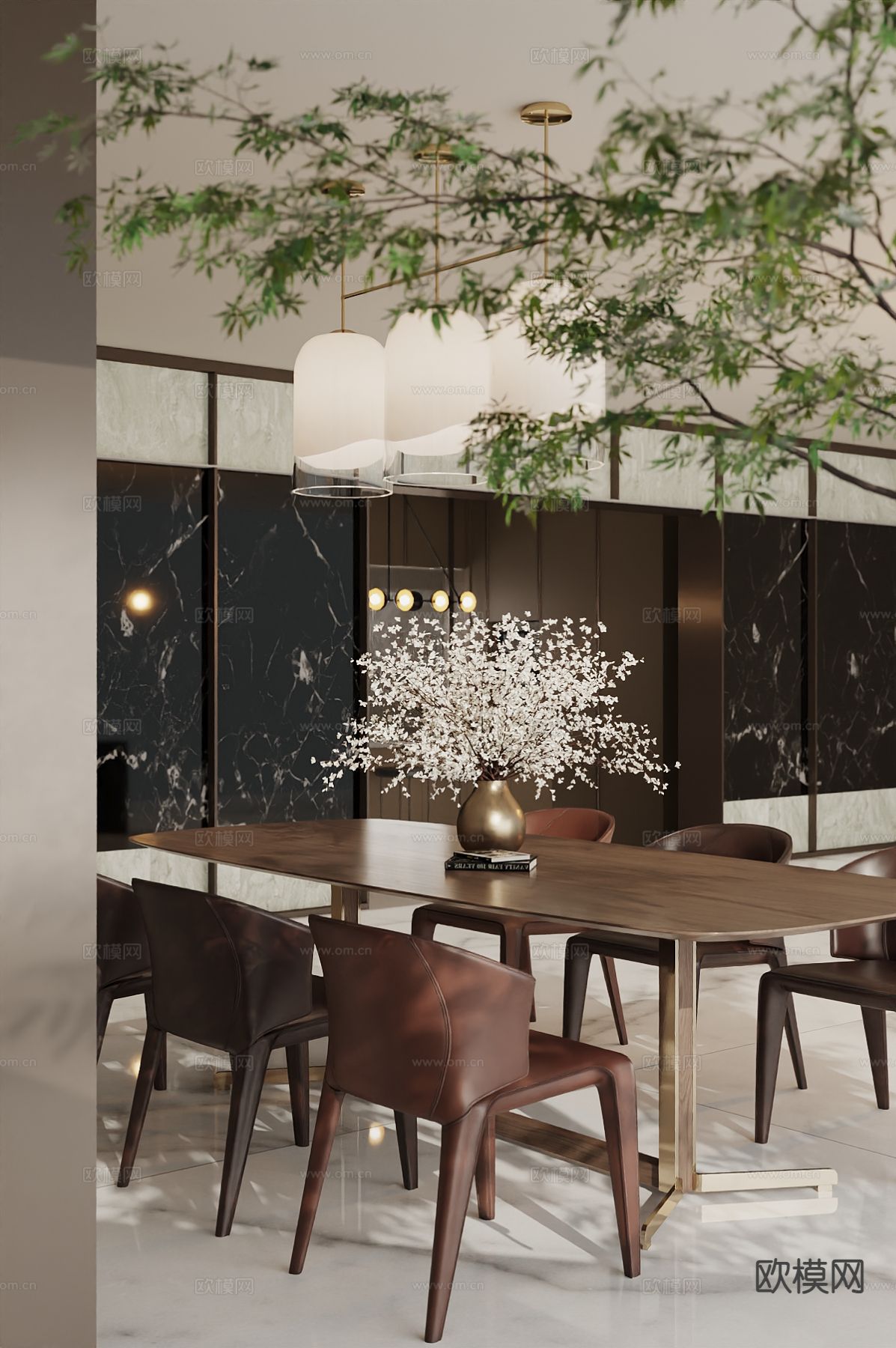 意式餐桌椅 条形餐桌3d模型下载