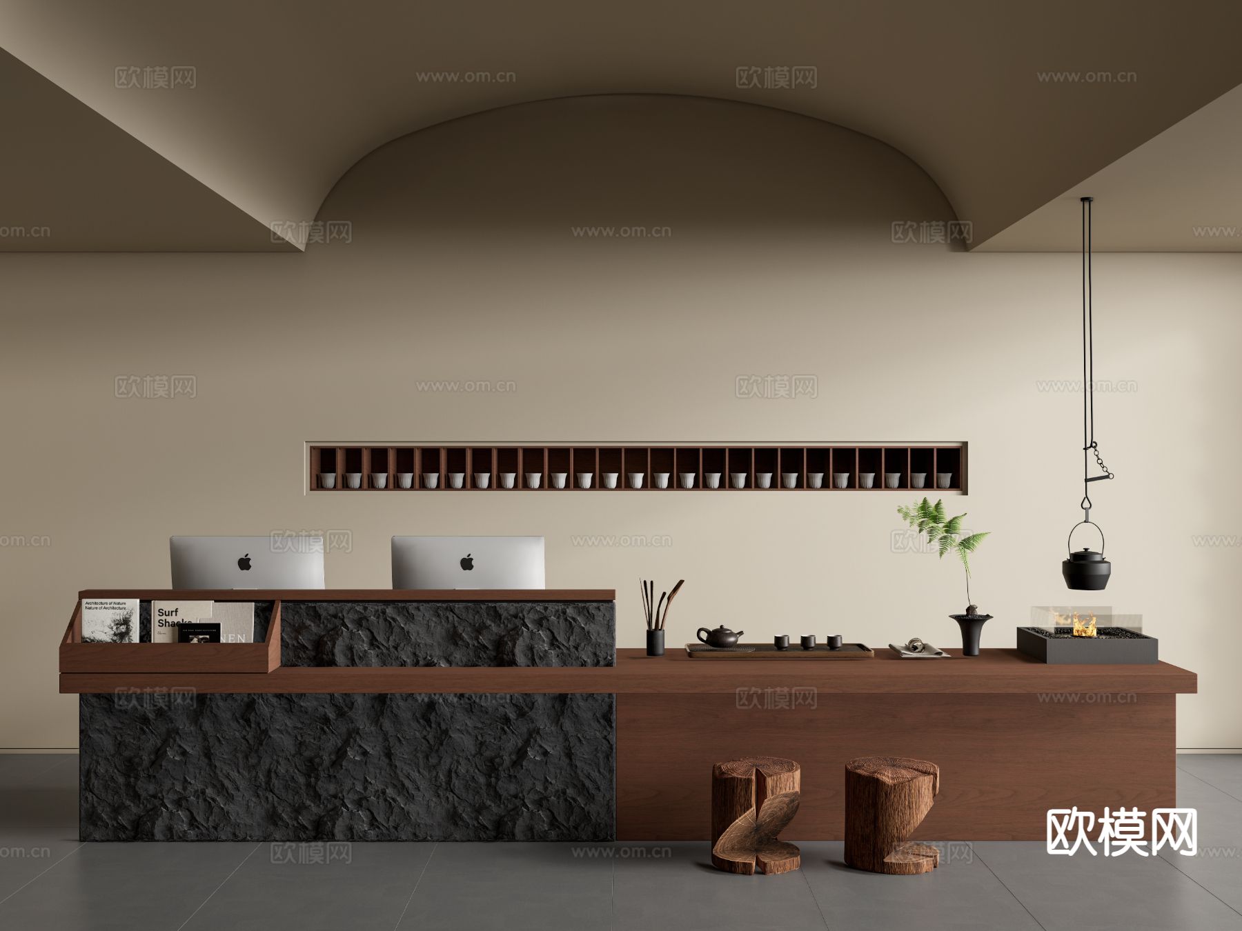 中古风民宿前台 接待台3d模型下载