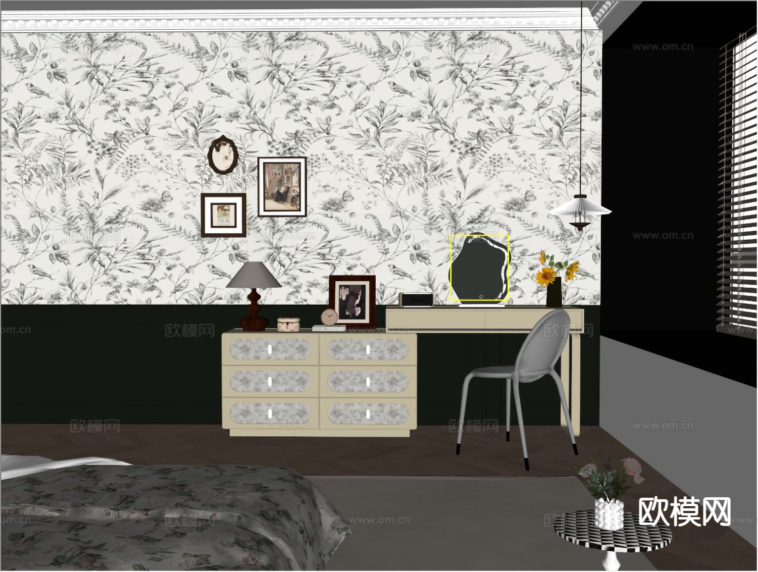 法式梳妆台su模型下载（渲染图1）