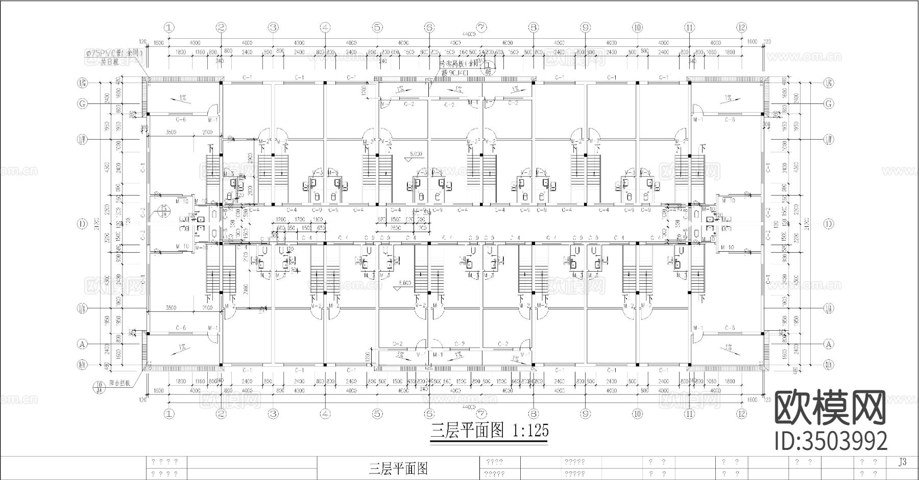 3层市场居住楼土建cad施工图下载（渲染图4）