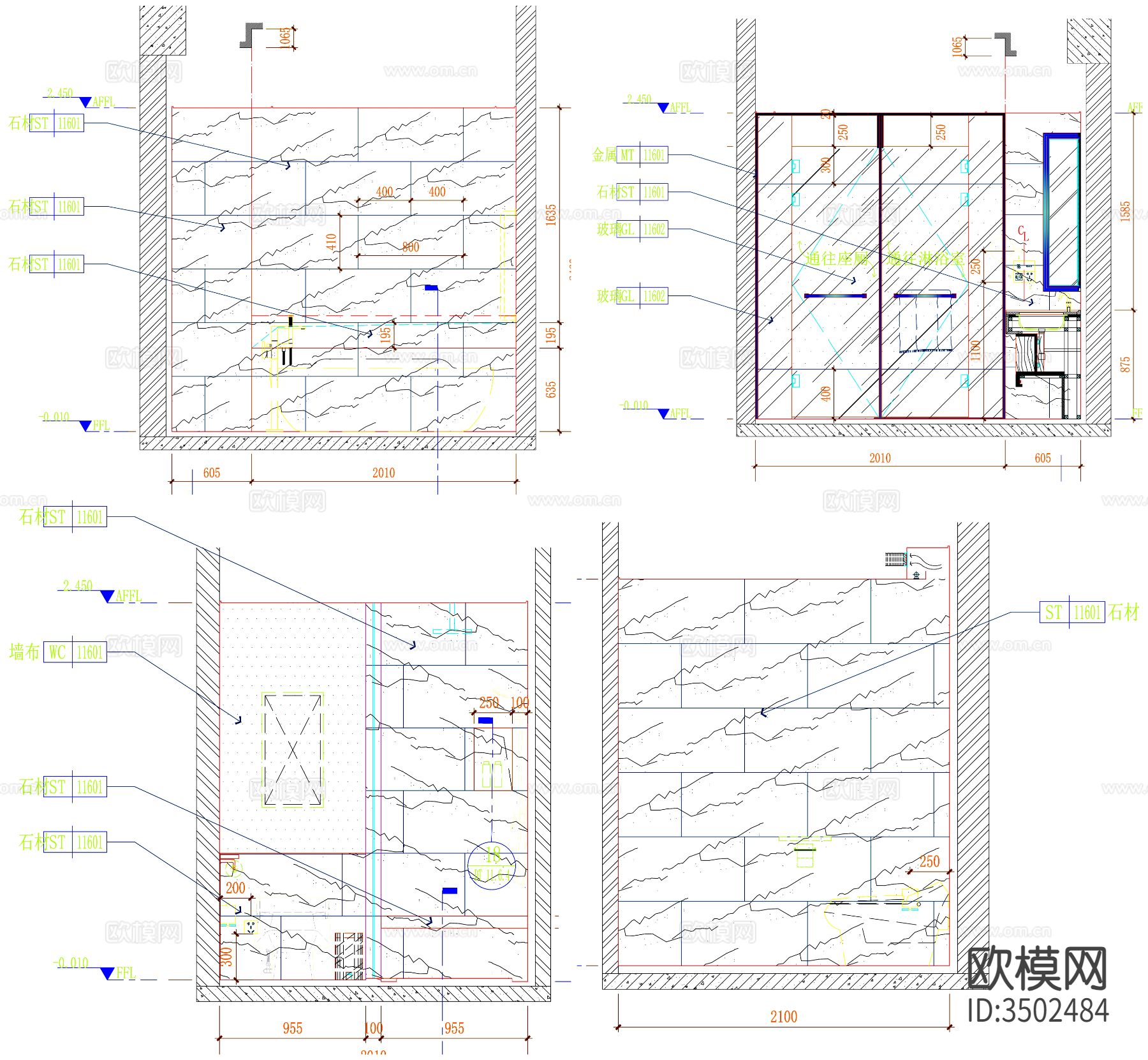 工装卫生间 卫生间装修 卫生间设计 卫生间平面 卫生间立面cad施工图下载（渲染图4）