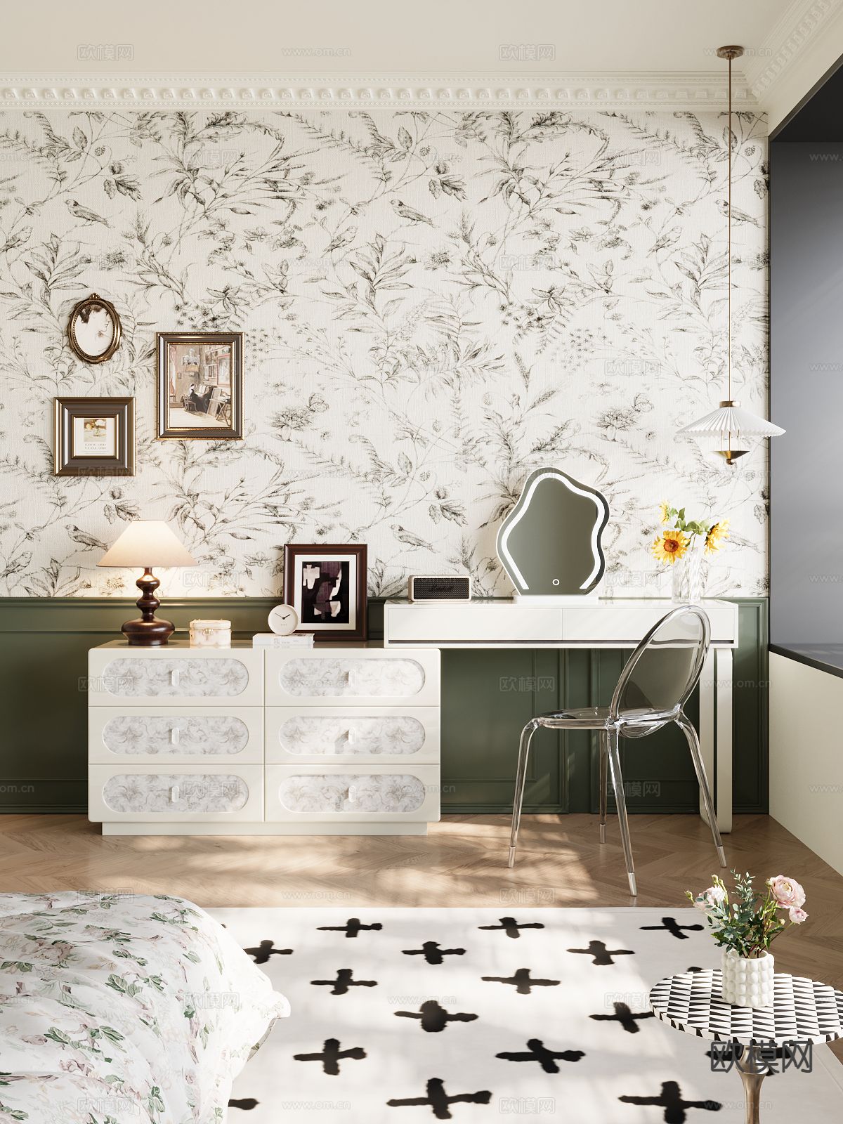 法式梳妆台su模型下载（渲染图4）