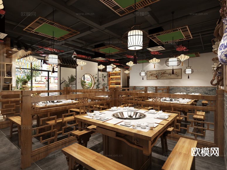 新中式火鍋店3d模型下載(渲染圖2)