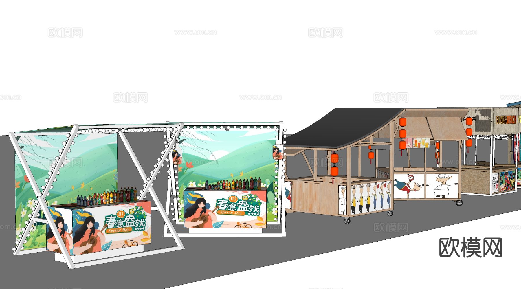 商业街摊位 活动摊位su模型下载（渲染图1）