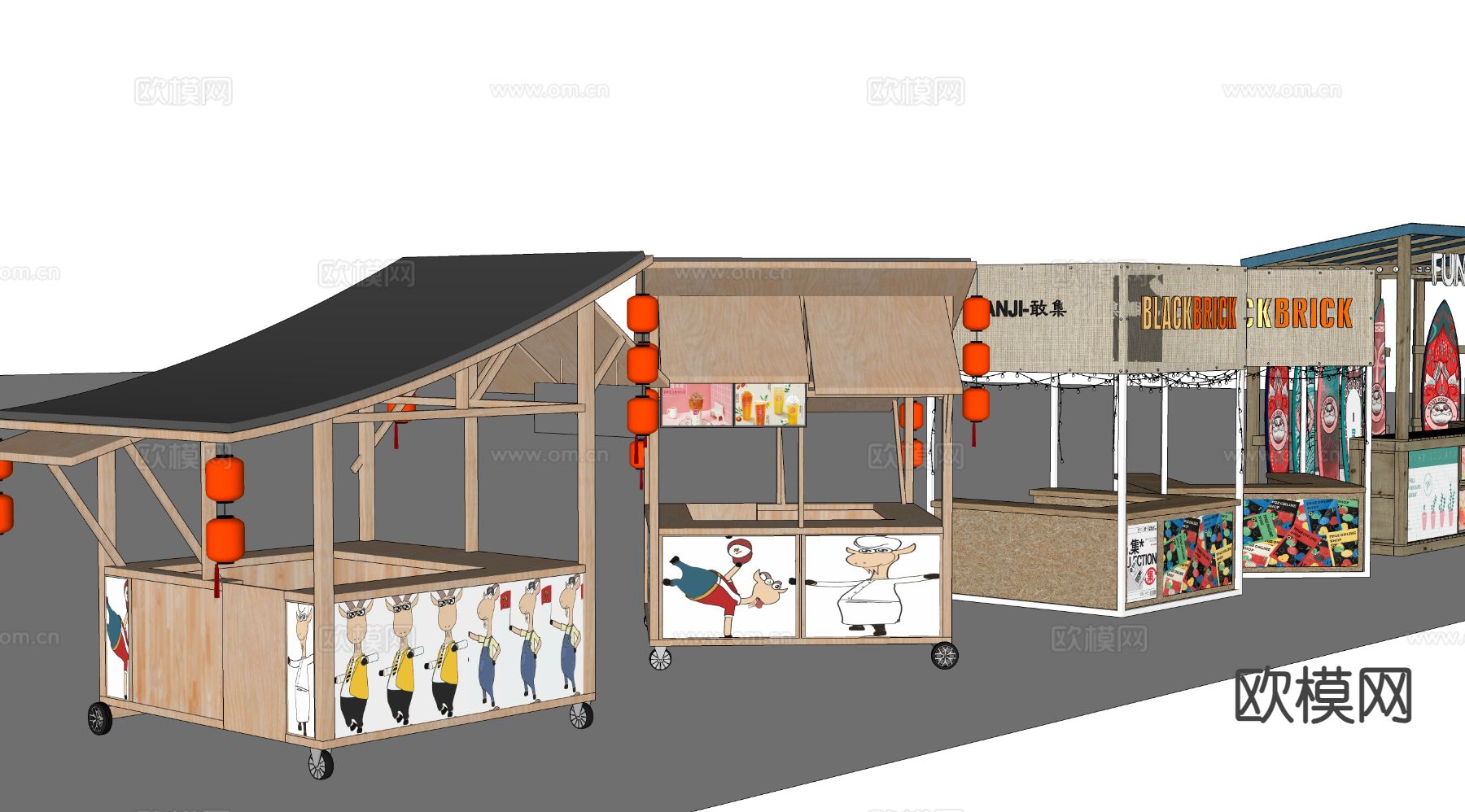 商业街摊位 活动摊位su模型下载（渲染图5）