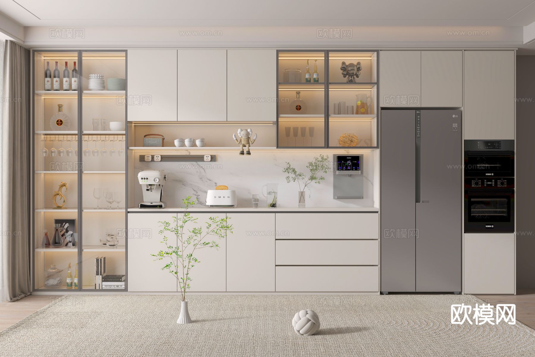 奶油风餐边柜 酒柜3d模型下载（渲染图1）