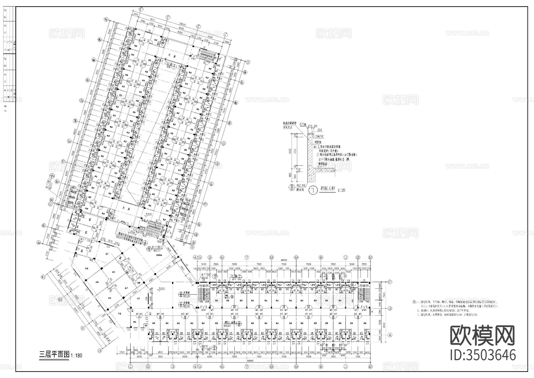 3层综合市场建筑cad施工图下载（渲染图3）