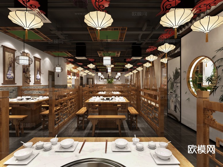 新中式火鍋店3d模型下載(渲染圖1)