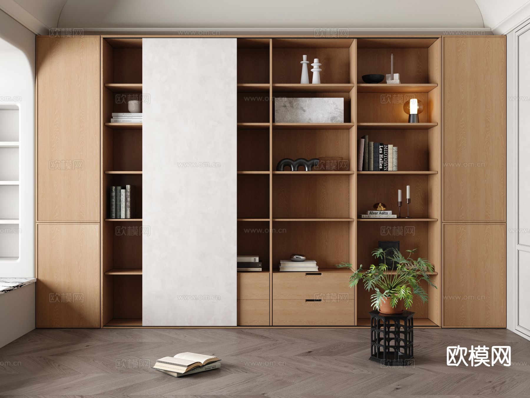 侘寂书柜 陈列柜3d模型下载