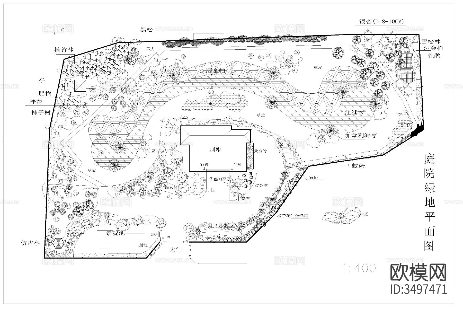 庭院绿地CAD平面图下载