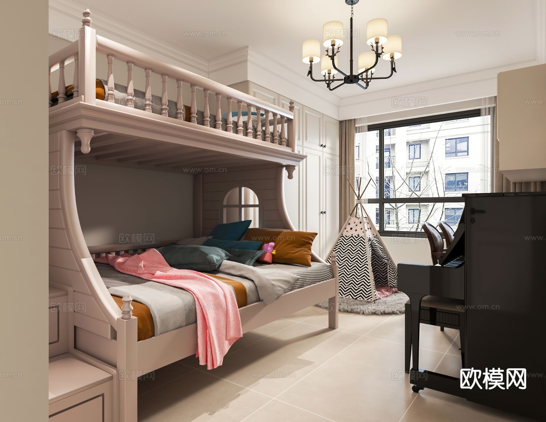 美式儿童房 小孩房3d模型下载（渲染图2）