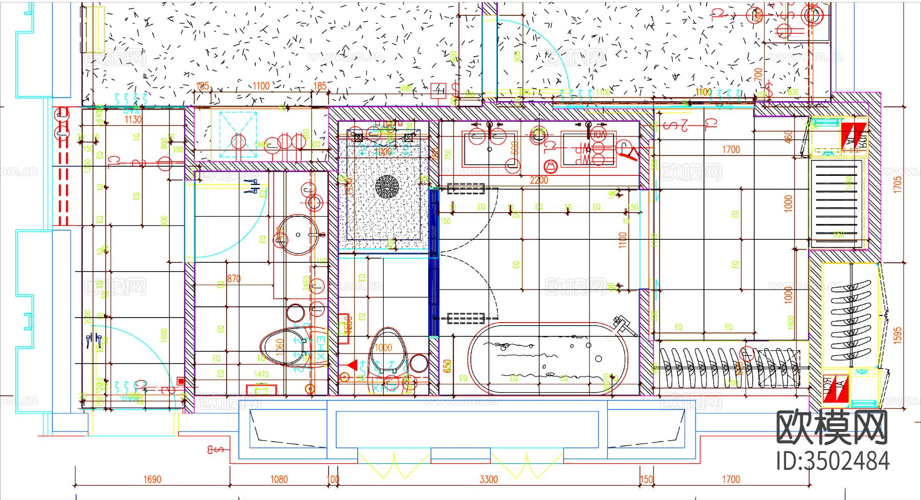 工装卫生间 卫生间装修 卫生间设计 卫生间平面 卫生间立面cad施工图下载（渲染图1）