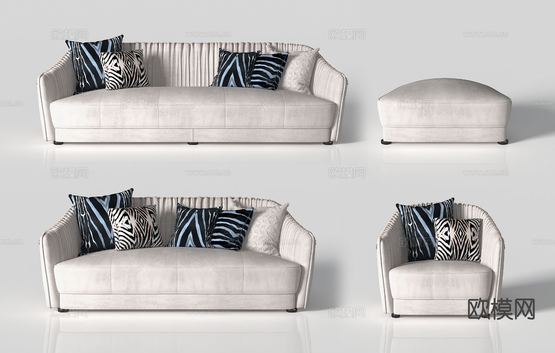 欧式多人沙发 双人沙发3d模型下载