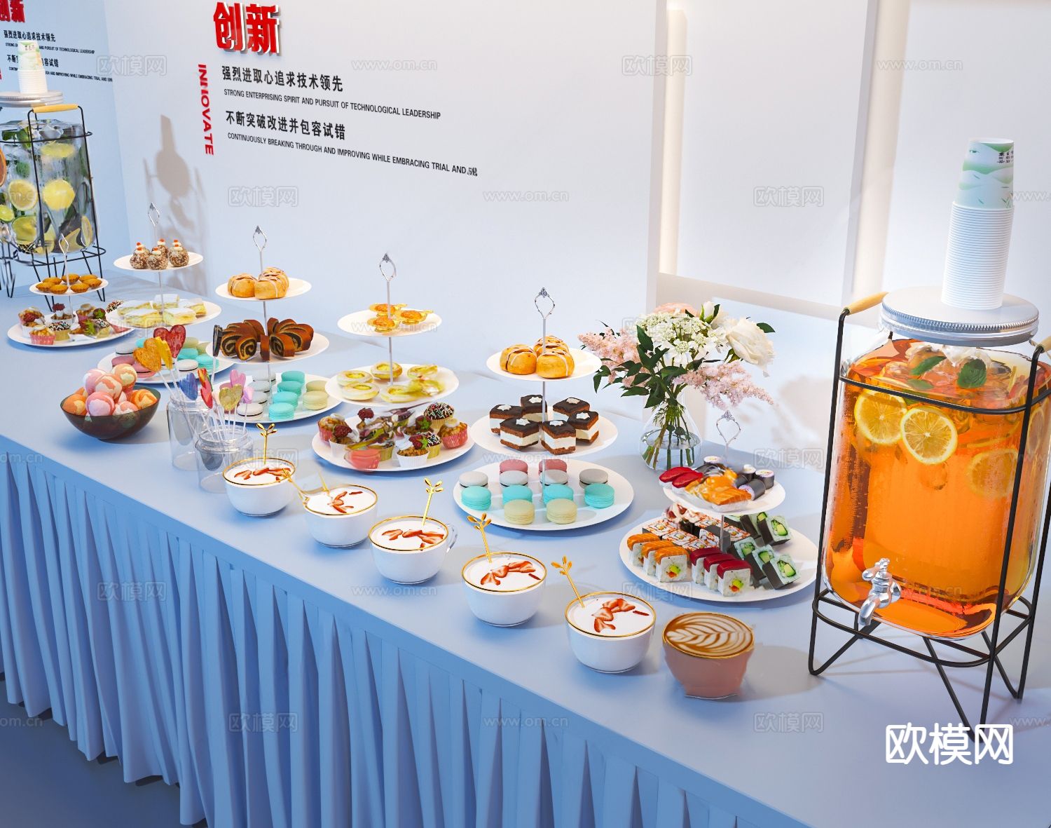 取餐台 茶歇 冷餐 果汁机su模型下载（渲染图2）