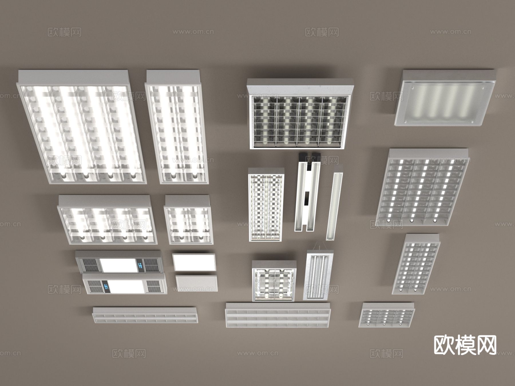 办公灯 格栅灯 长条灯3d模型下载