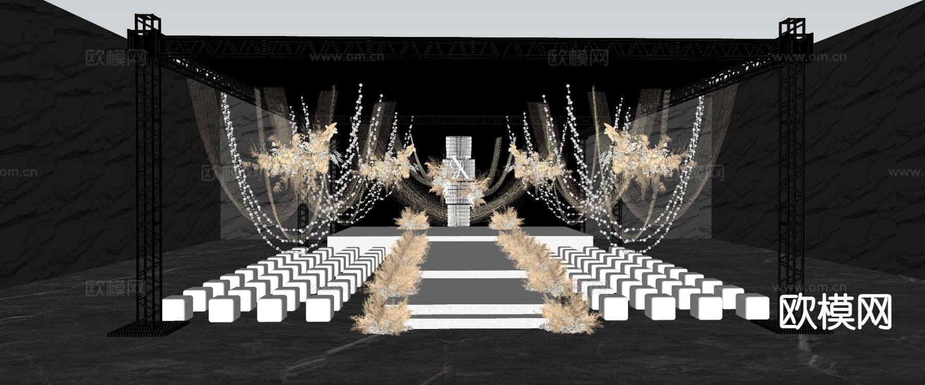 香槟色线帘 婚礼场景su模型下载（渲染图5）