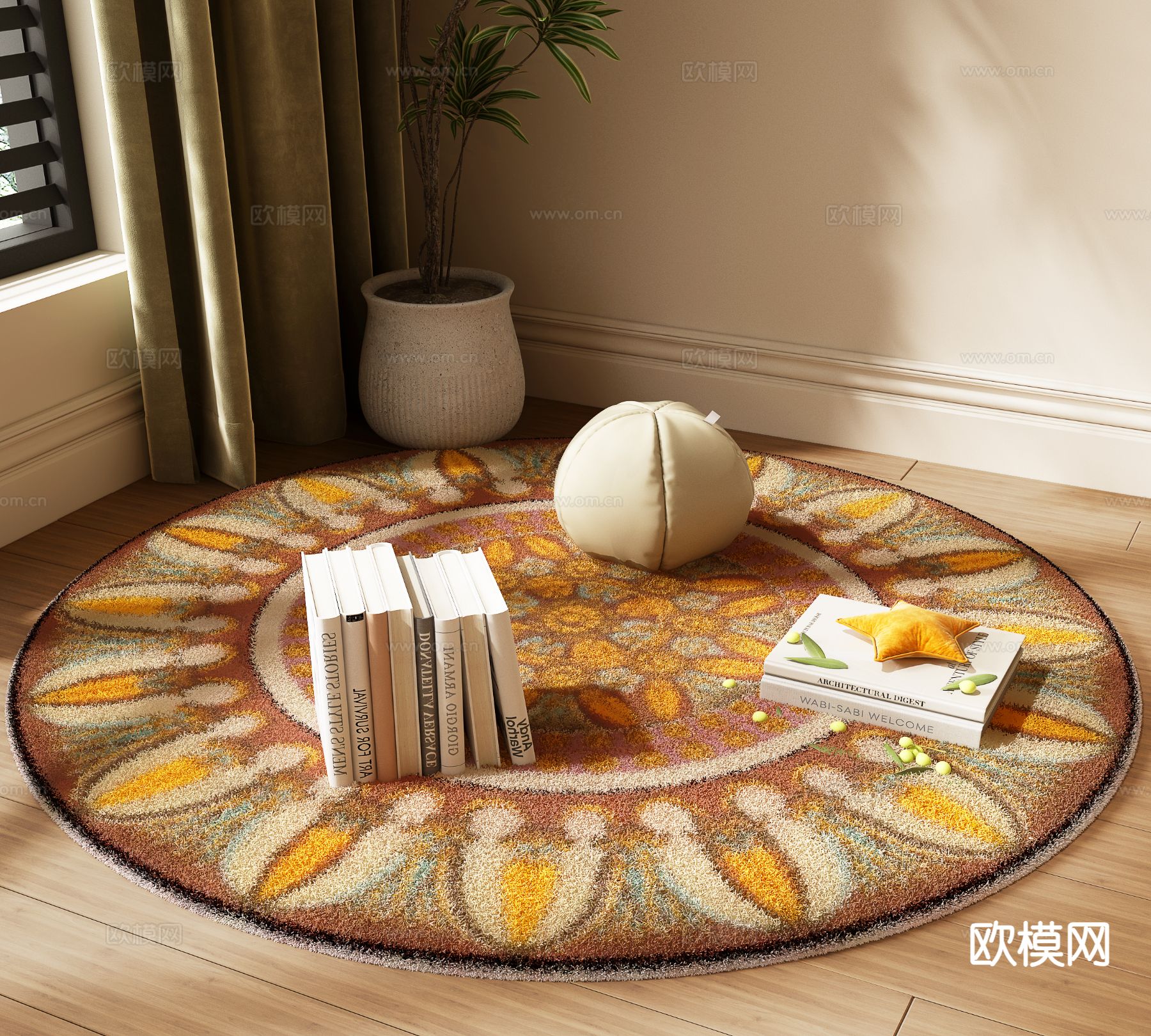 美式地毯 圆形地毯 圆毯3d模型下载