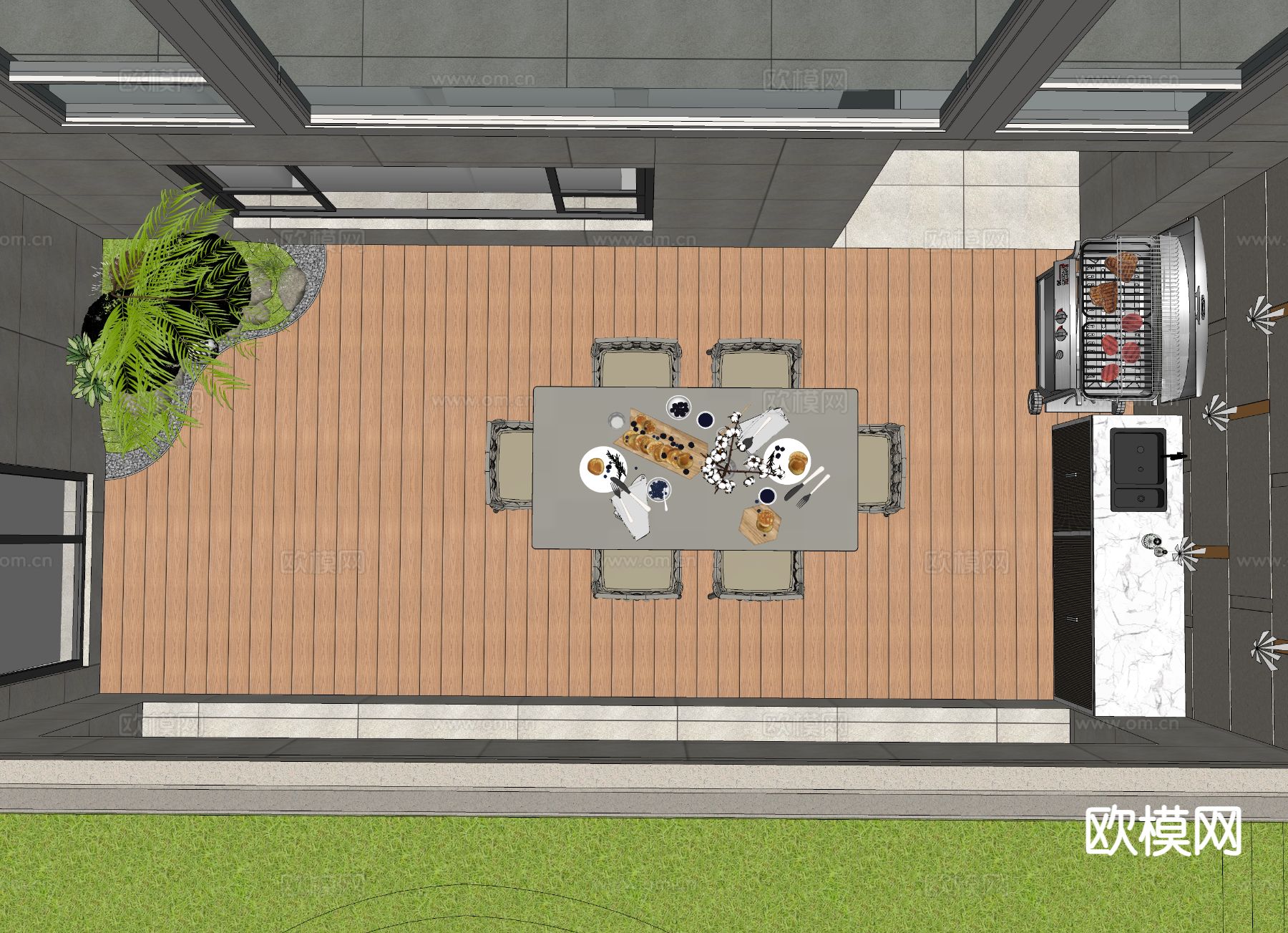 庭院下沉空间su模型下载（渲染图1）