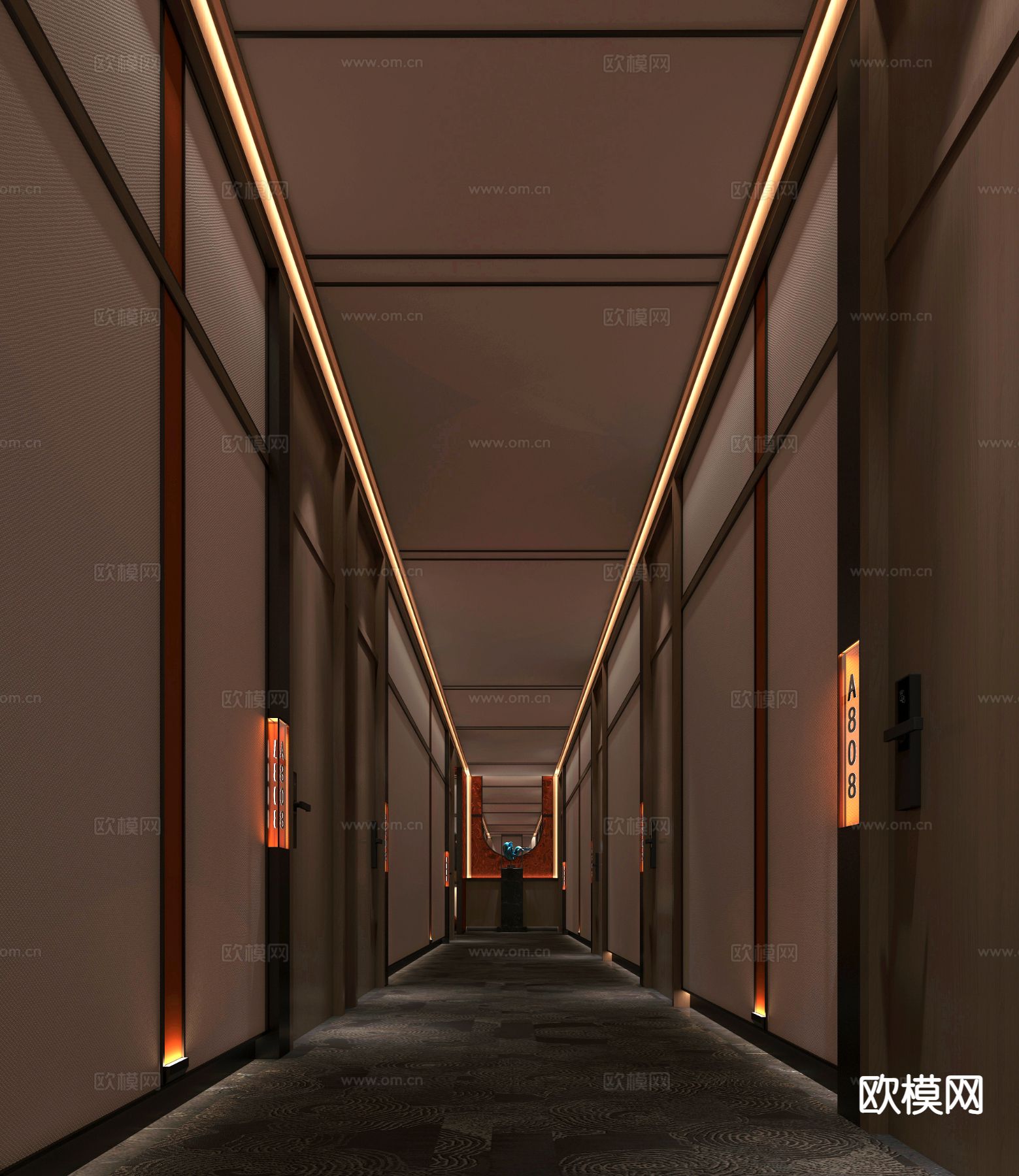 现代酒店过道 走廊3d模型下载（渲染图1）