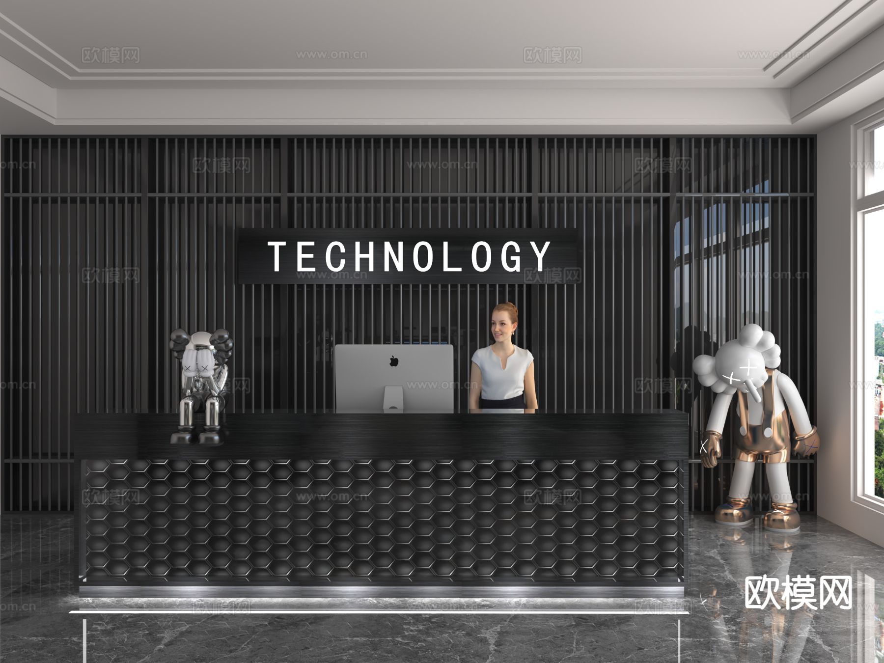 现代前台 接待台3d模型下载