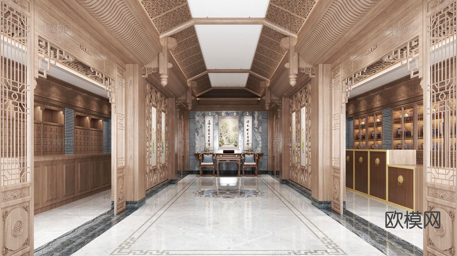 中式药店 大药房 中药店3d模型下载