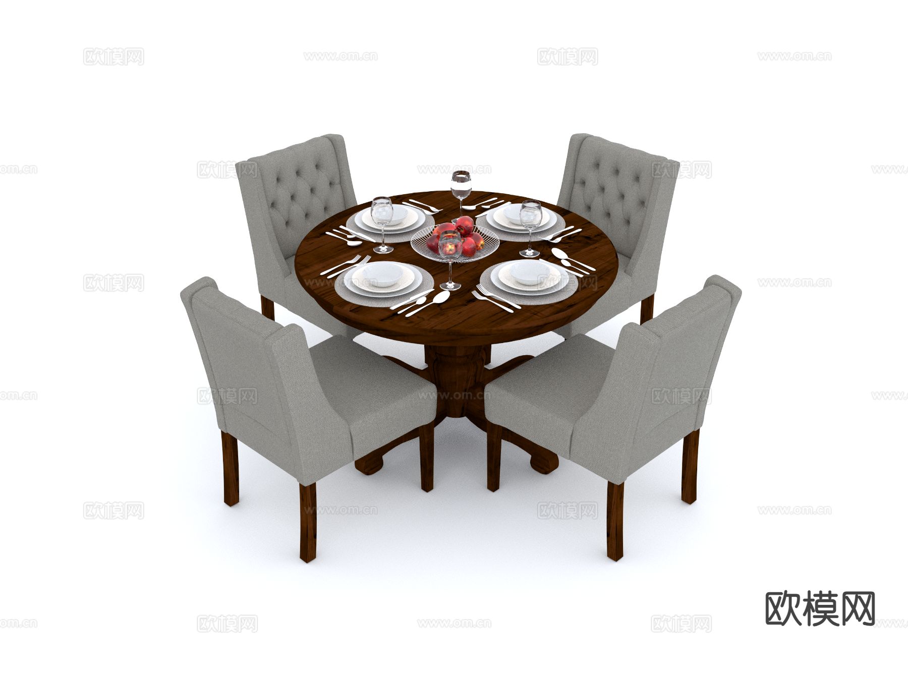 欧式餐桌椅 圆桌su模型下载（渲染图2）