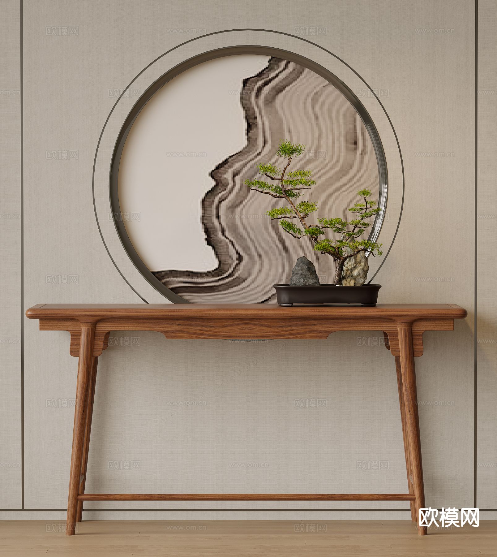 新中式端景台 条案3d模型下载