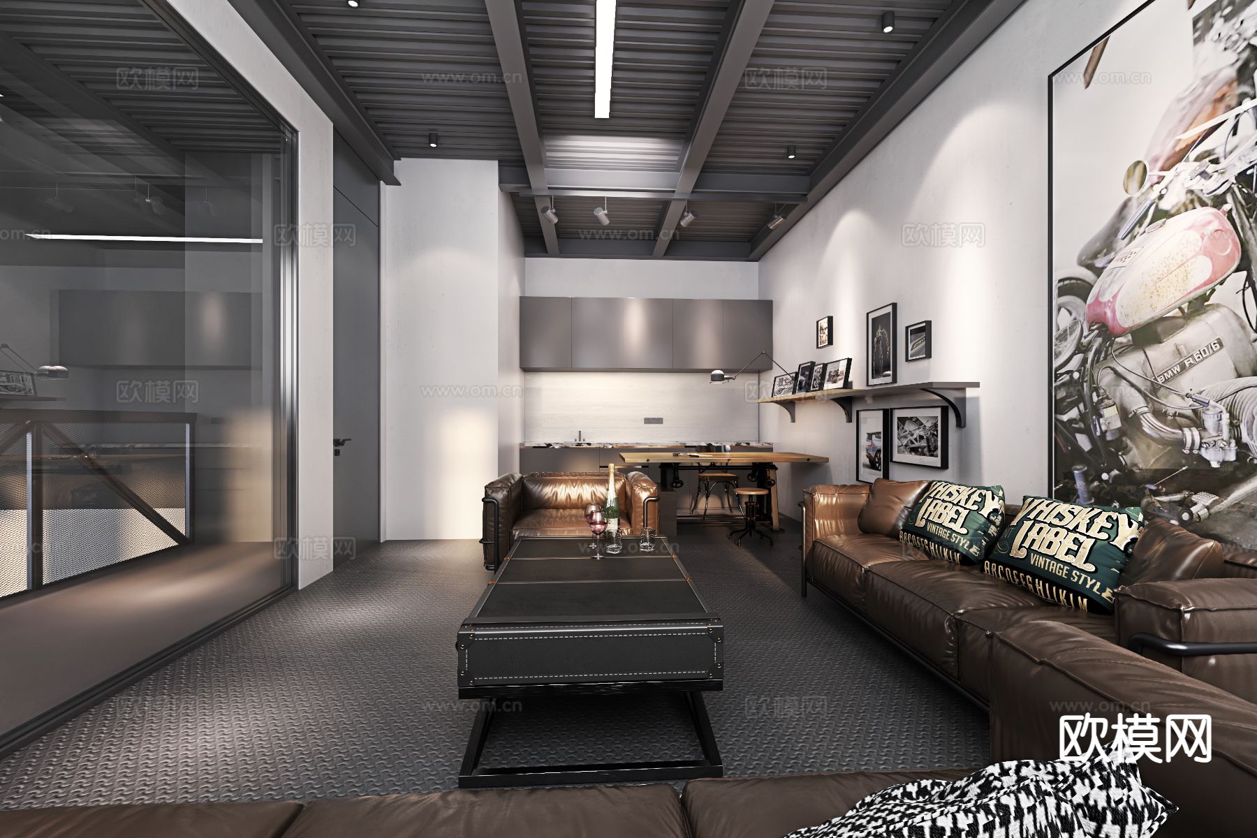 工业风汽修店3d模型下载（渲染图3）