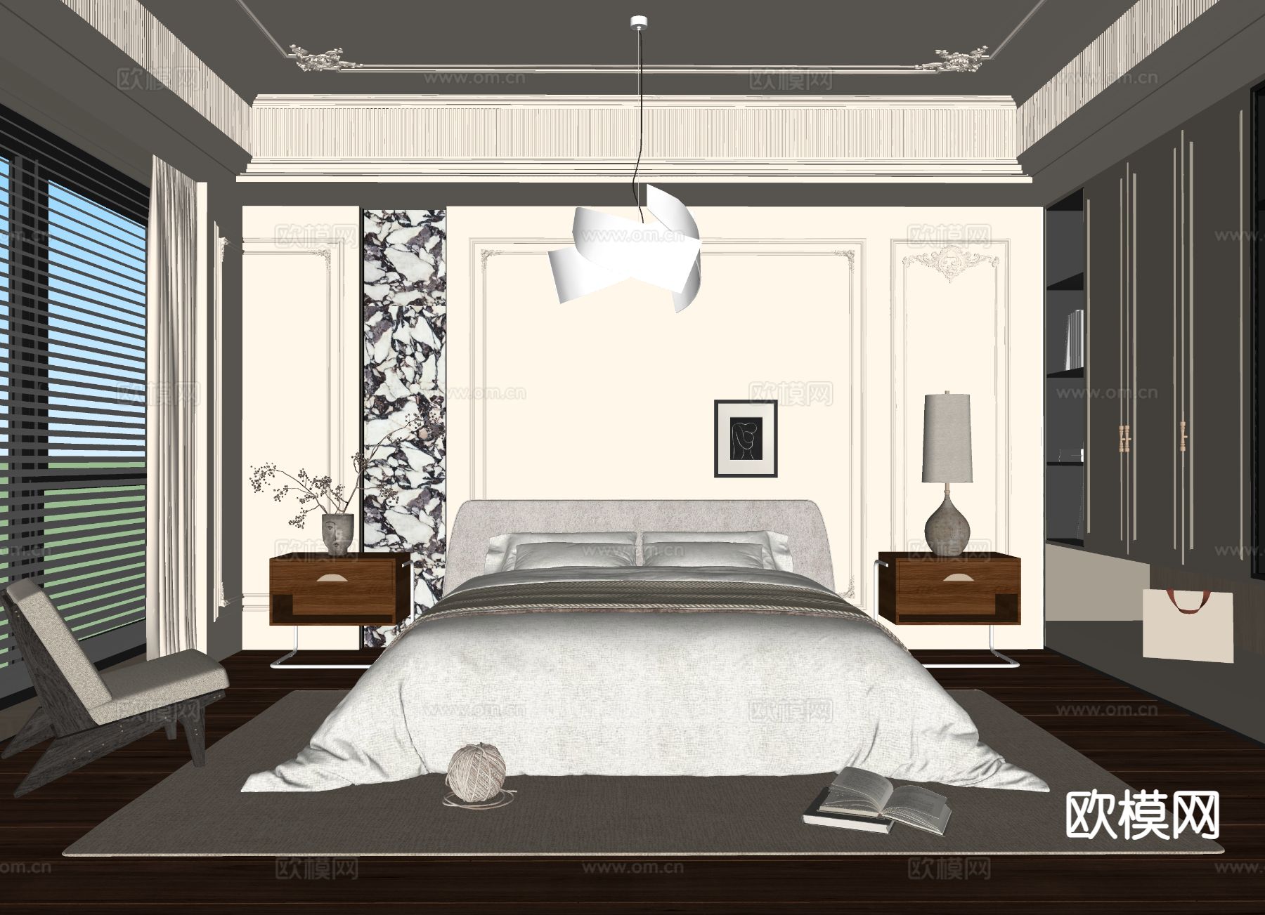 奶油风卧室 主卧su模型下载（渲染图1）