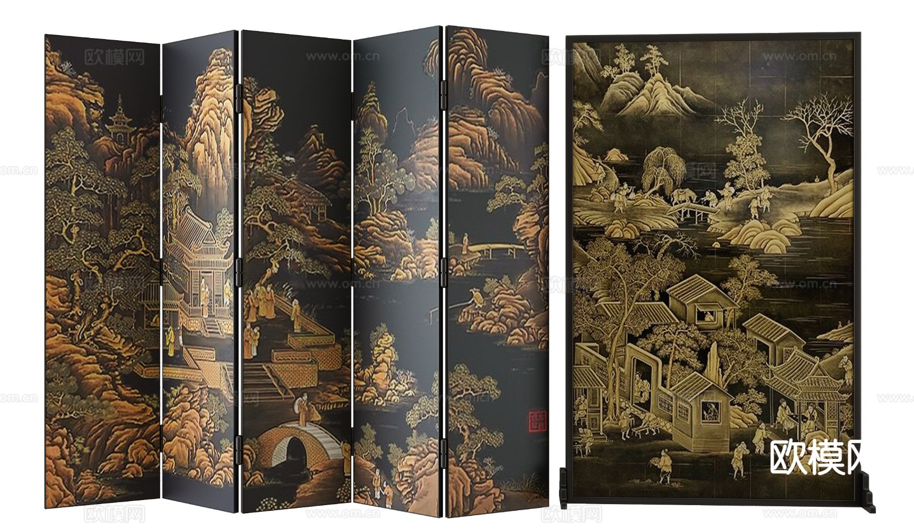 新中式屏风 插屏3d模型下载