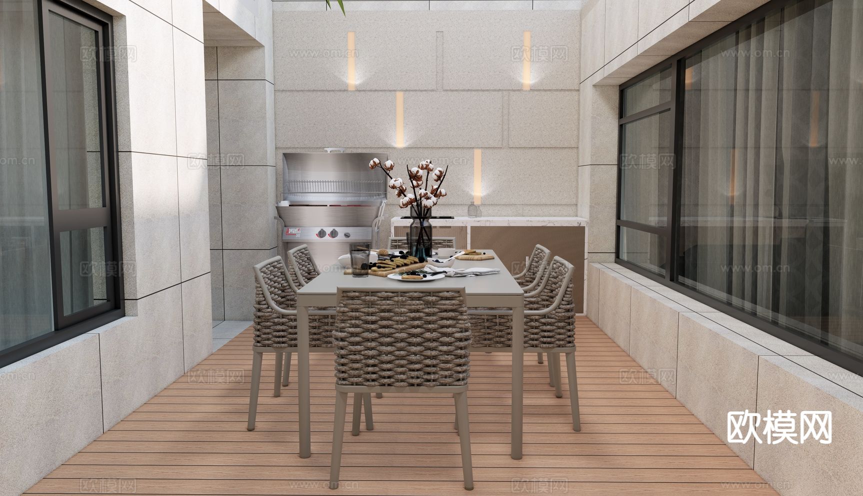 庭院下沉空间su模型下载（渲染图2）