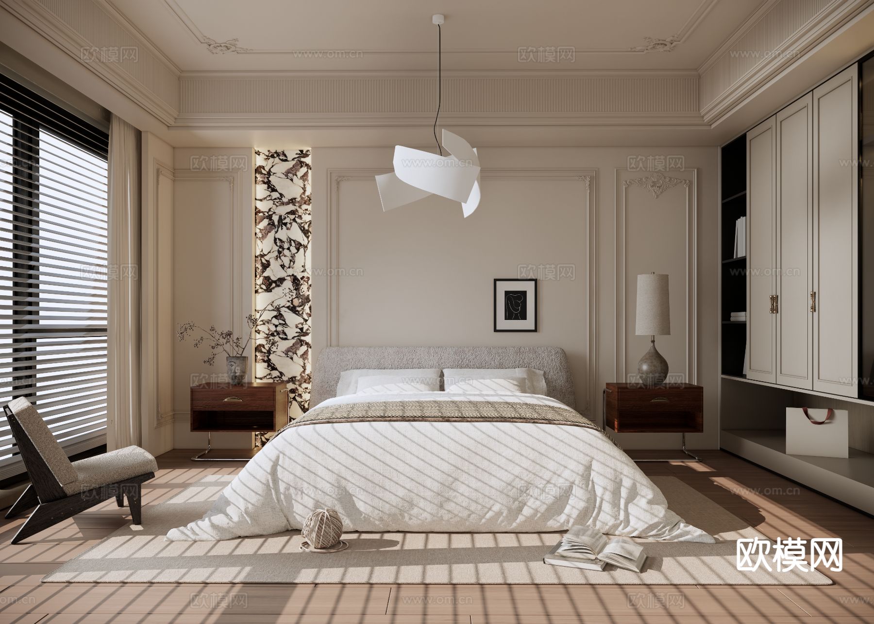 奶油风卧室 主卧su模型下载（渲染图2）
