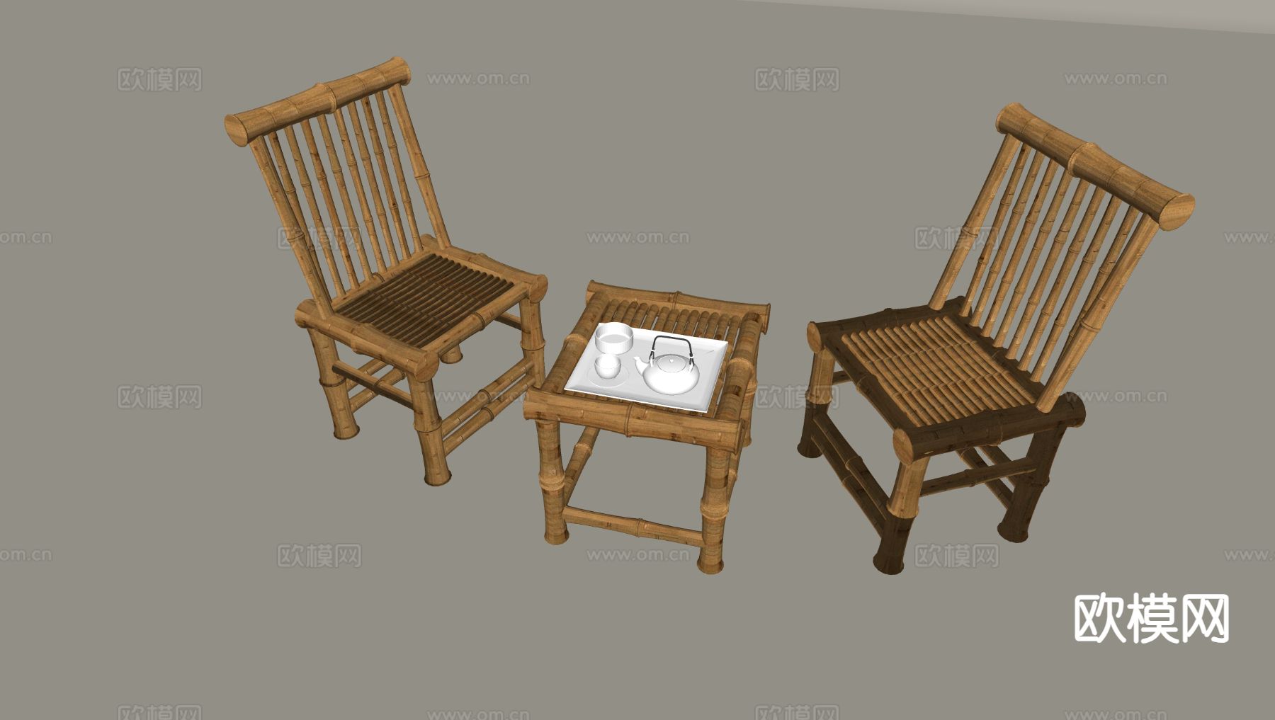竹编椅子 靠背椅su模型下载（渲染图1）