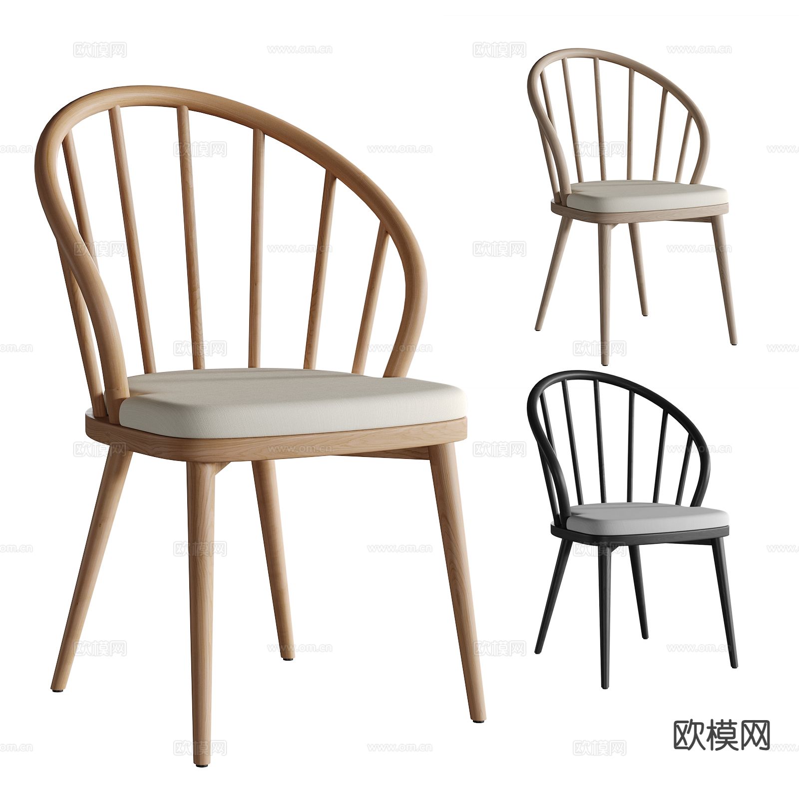 原木风椅子 餐椅3d模型下载（渲染图1）