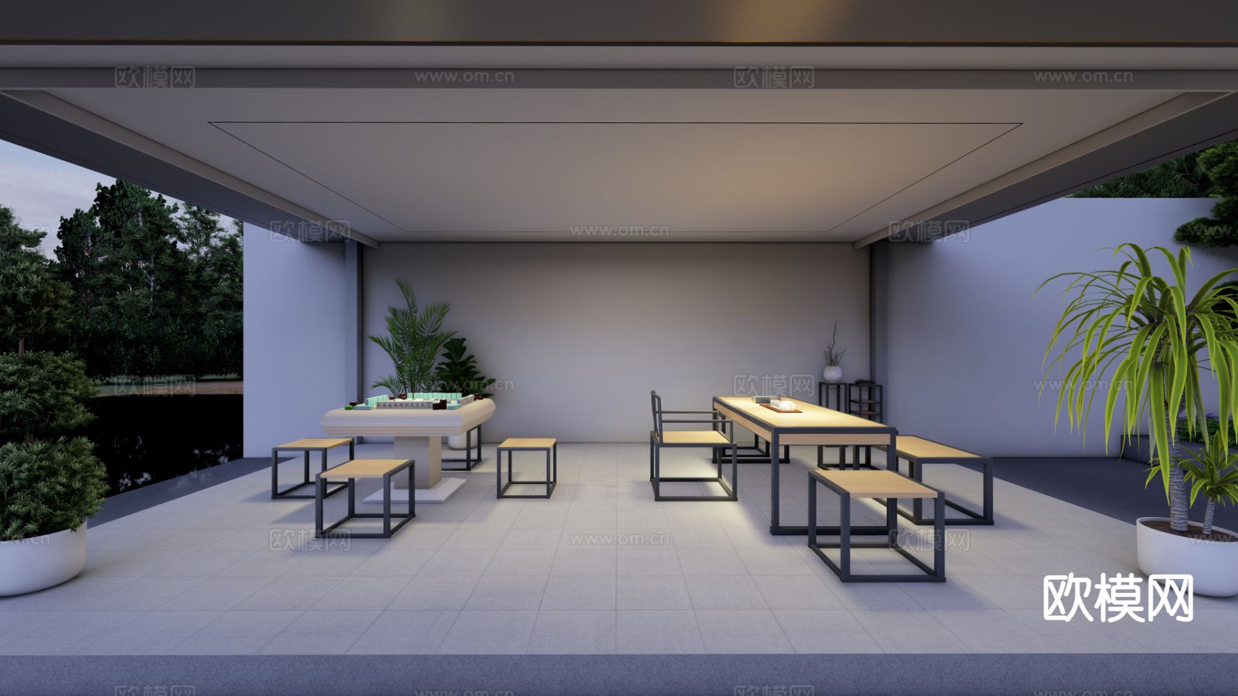 现代庭院茶室 亭廊空间su模型下载（渲染图3）