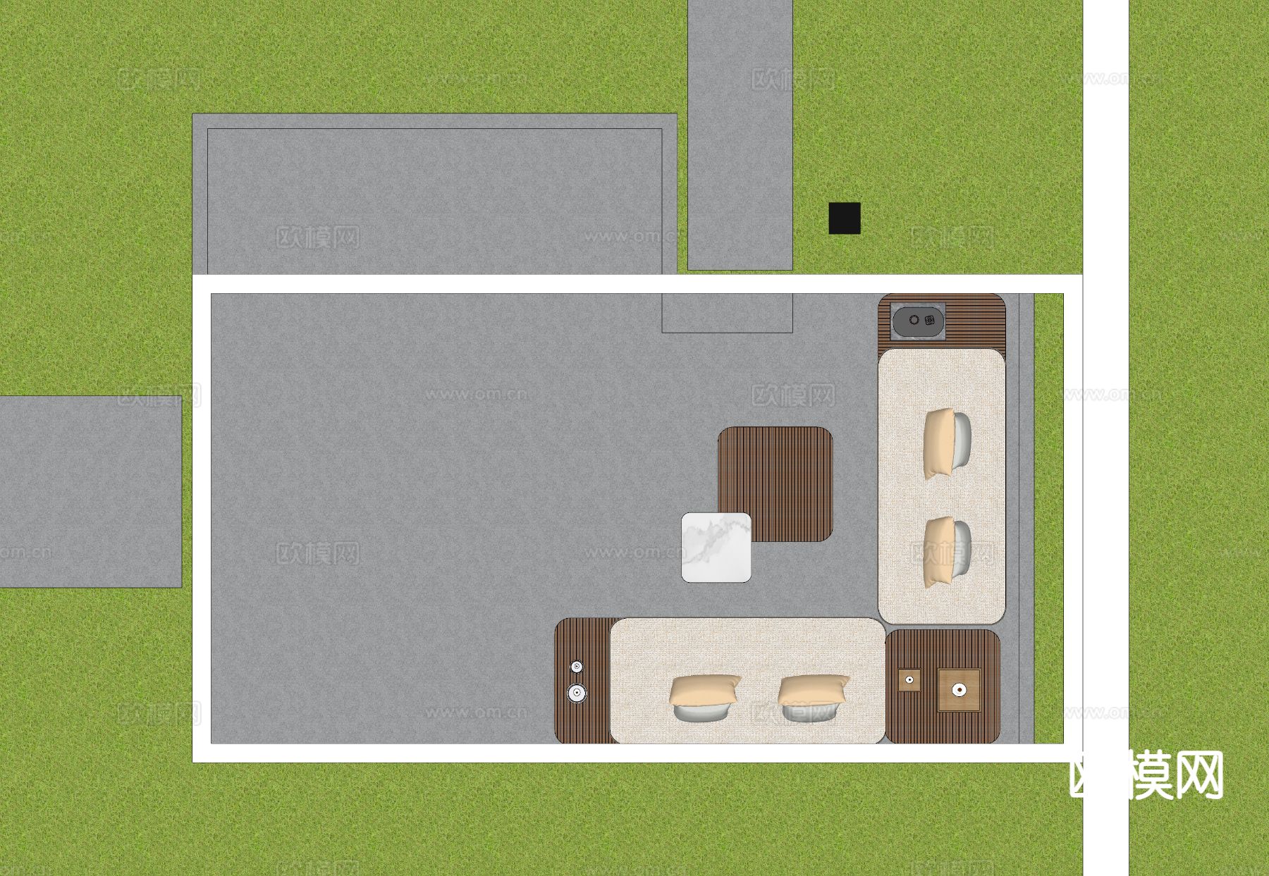 庭院景观 下沉花园空间su模型下载（渲染图1）