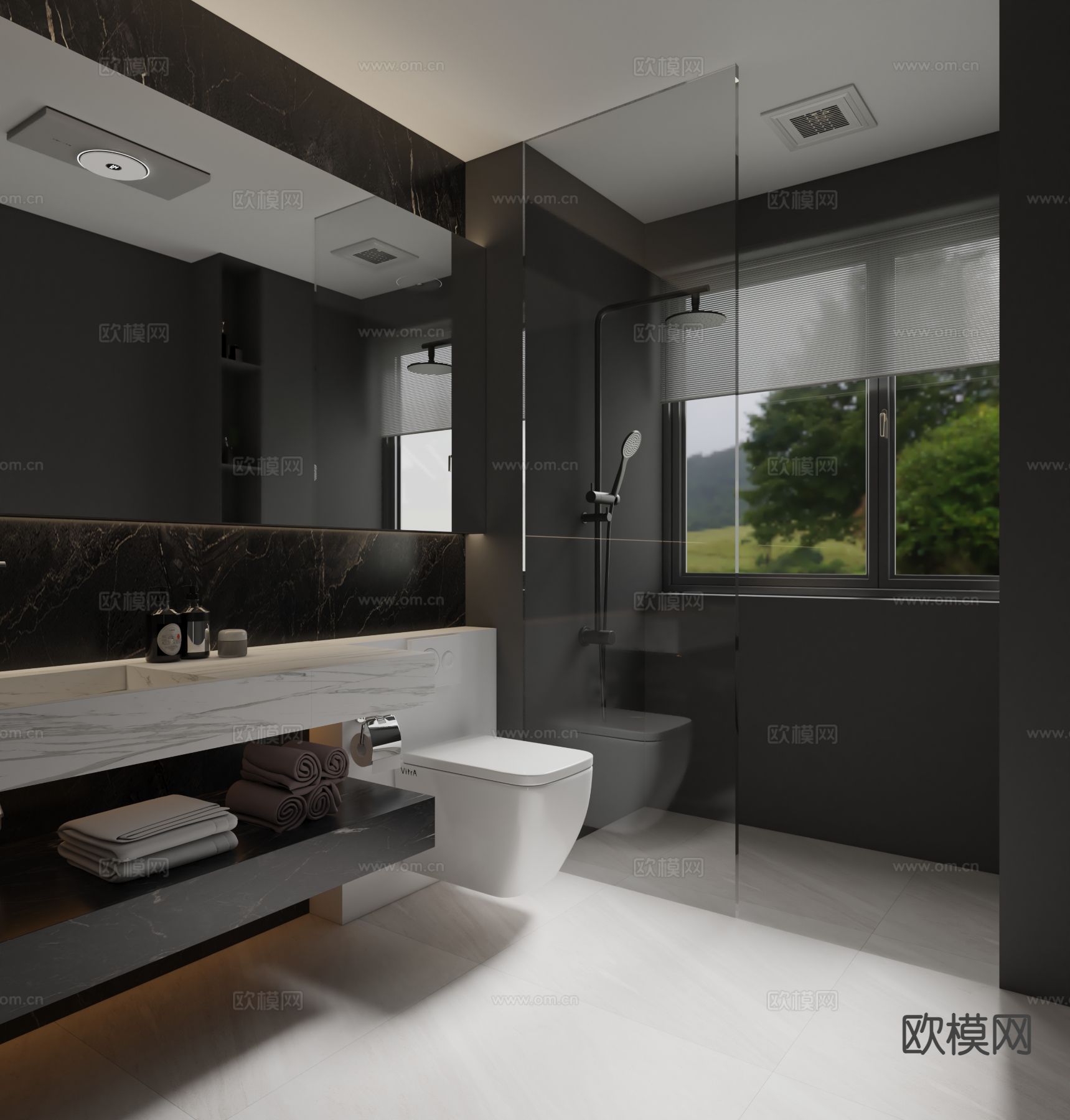 暗黑风卫生间 浴室 洗手间3d模型下载（渲染图2）