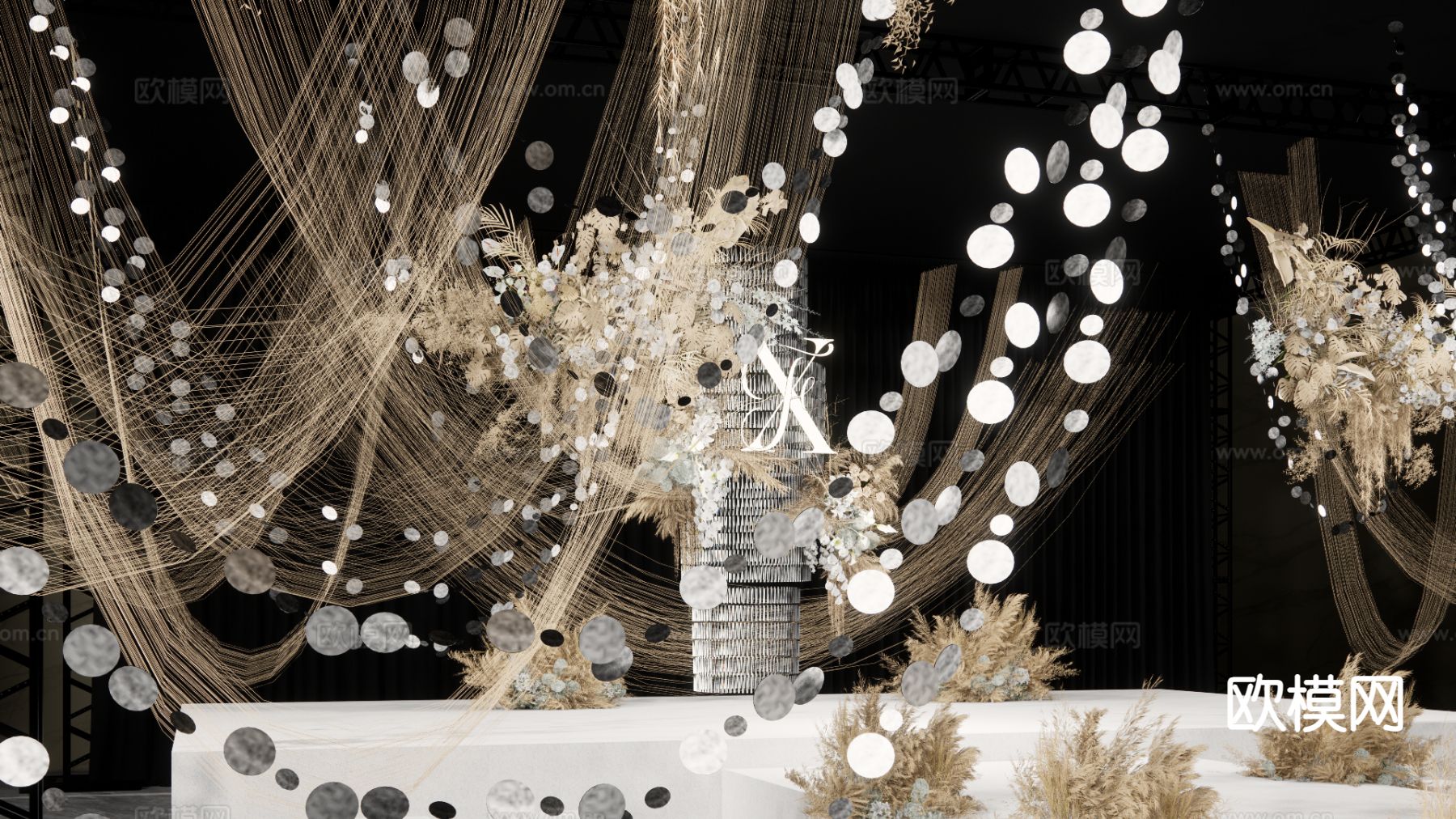 香槟色线帘 婚礼场景su模型下载（渲染图4）