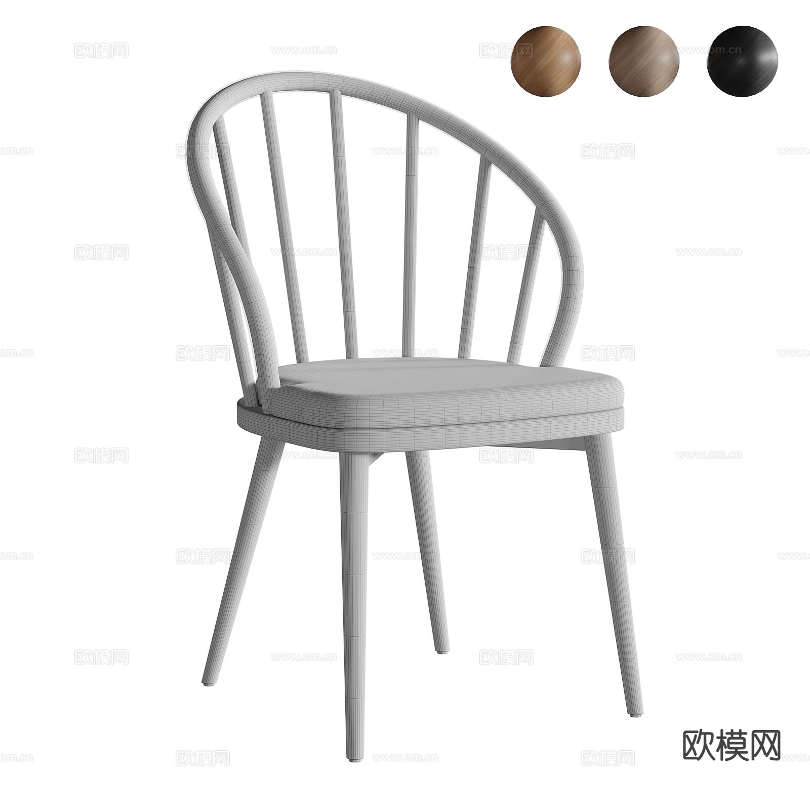 原木风椅子 餐椅3d模型下载（渲染图2）