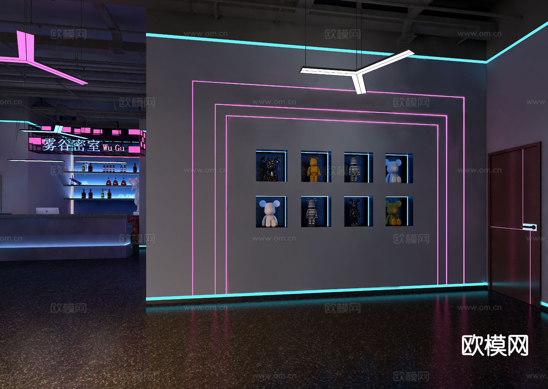 工业风密室逃脱 剧本杀大厅3d模型下载（渲染图4）