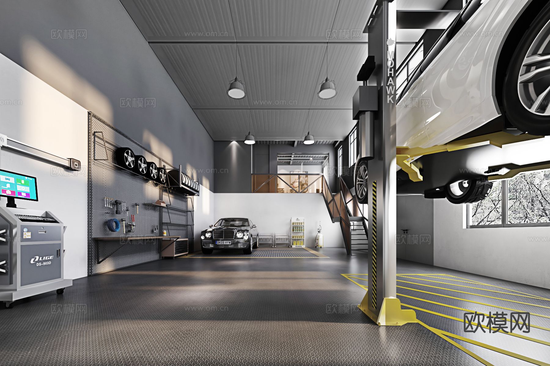 工业风汽修店3d模型下载（渲染图1）