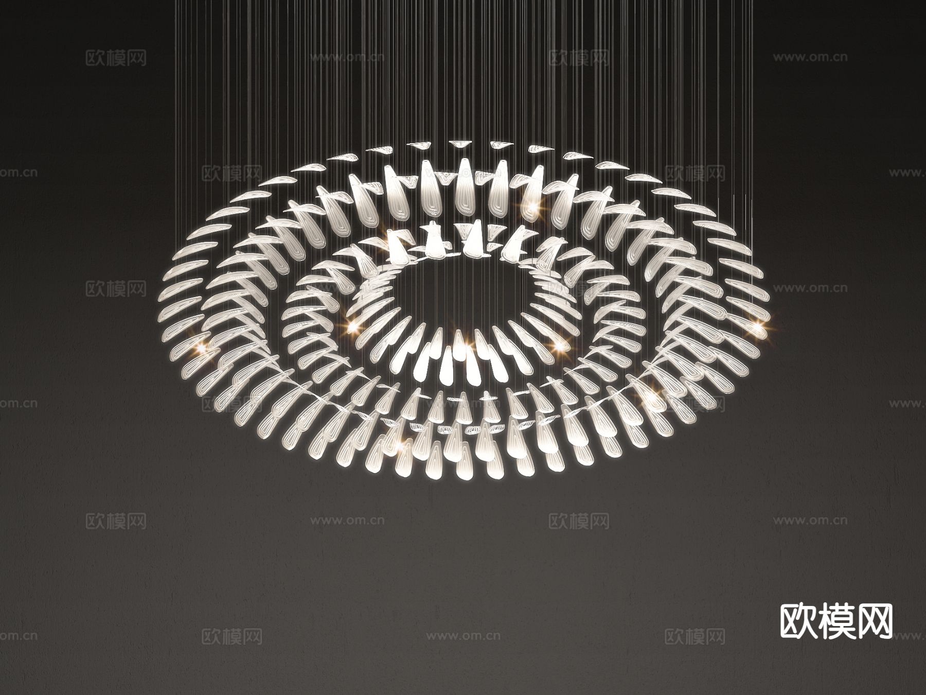 大型水晶吊灯 羽毛吊灯su模型下载（渲染图2）