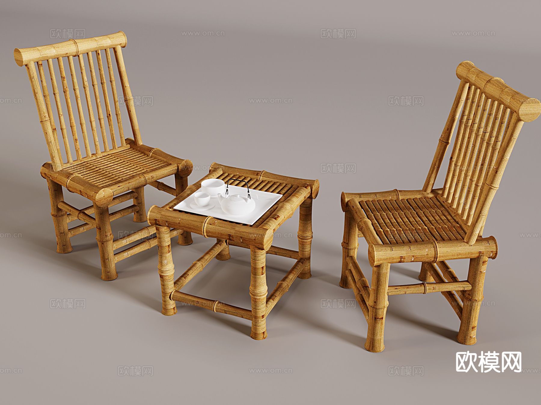 竹编椅子 靠背椅su模型下载（渲染图2）
