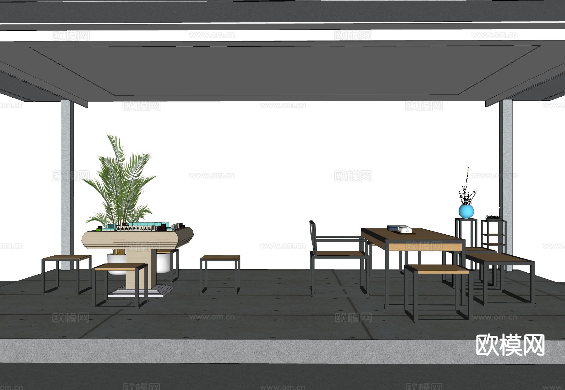 现代庭院茶室 亭廊空间su模型下载（渲染图1）