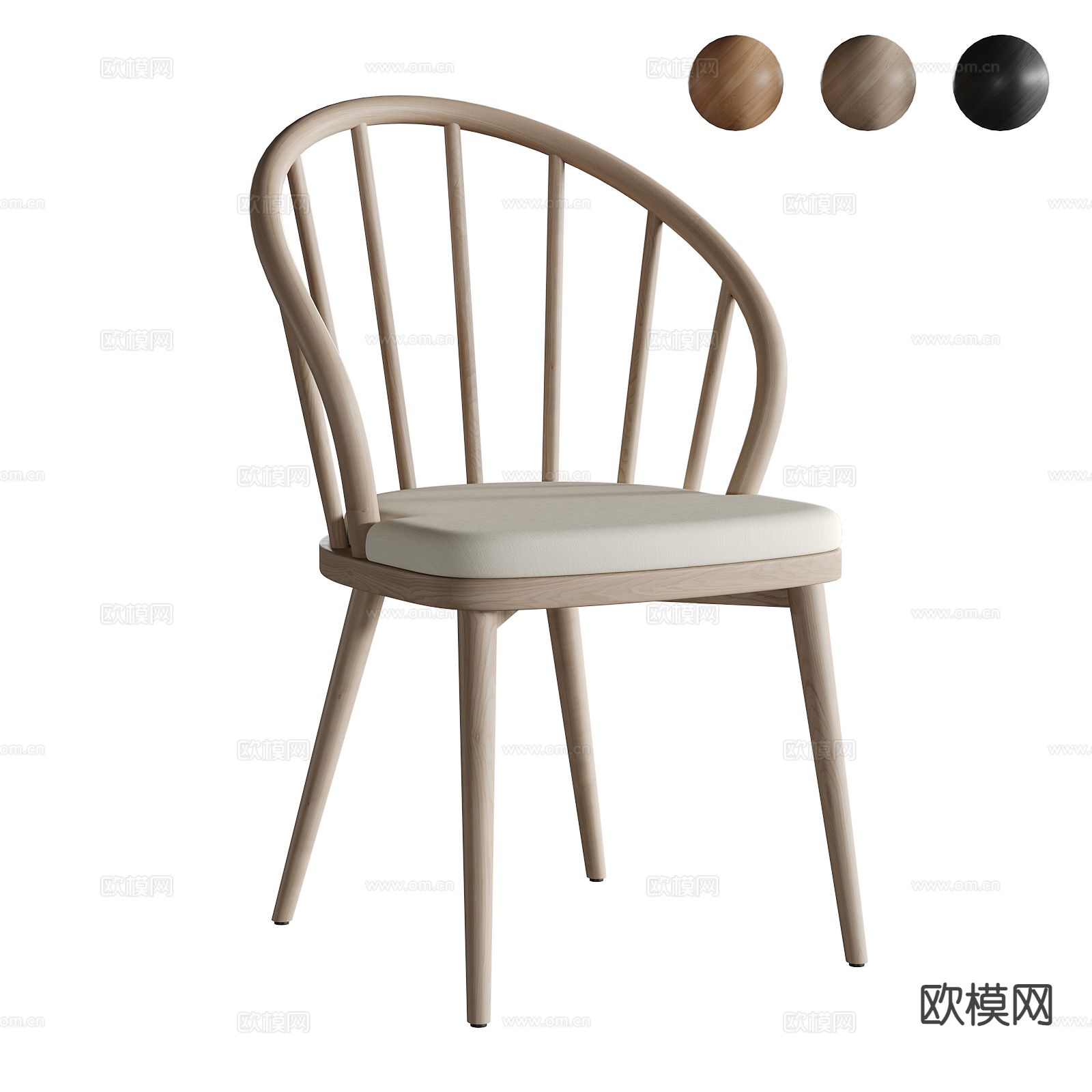 原木风椅子 餐椅3d模型下载（渲染图3）