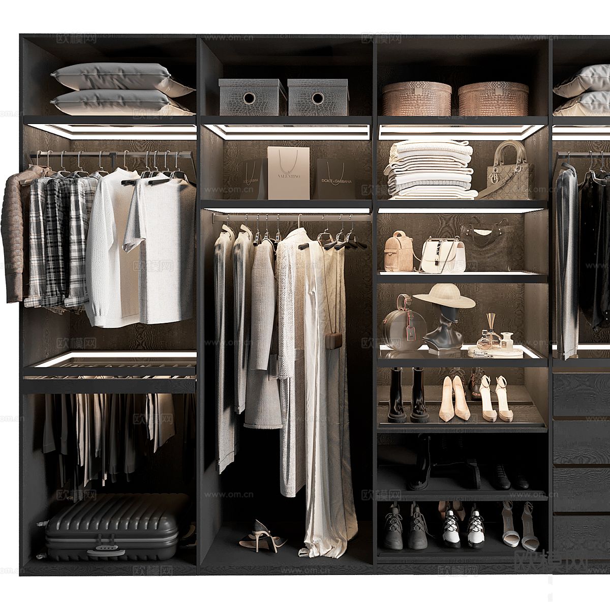 现代无门衣柜3d模型下载（渲染图2）