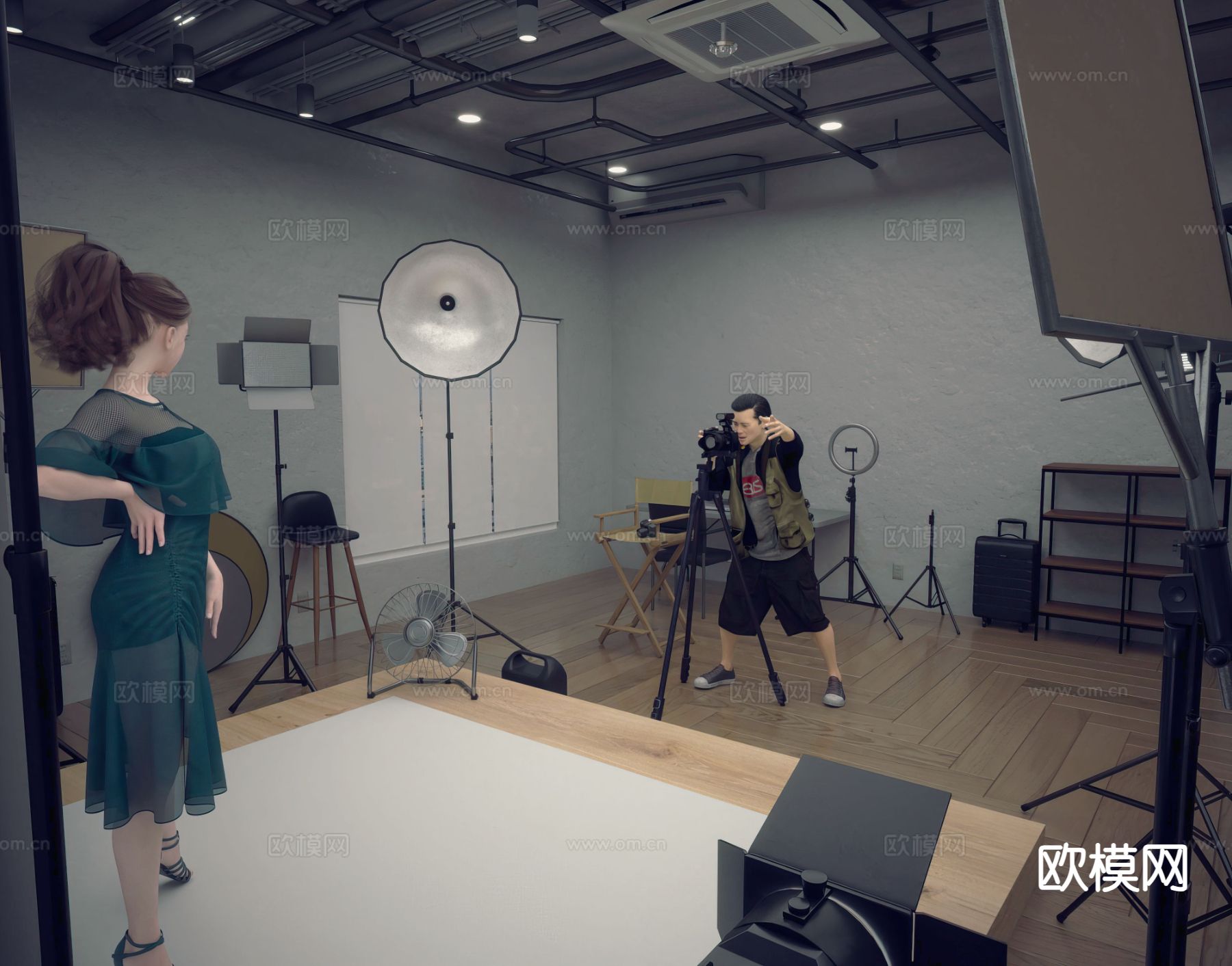 现代摄影棚3d模型下载（渲染图2）