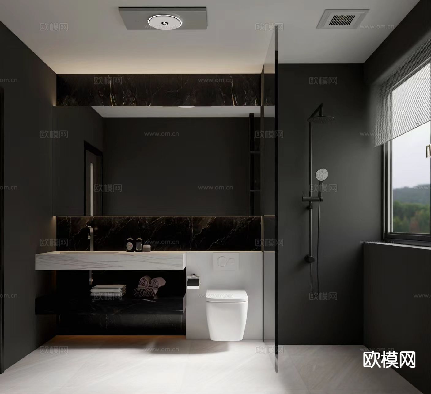 暗黑风卫生间 浴室 洗手间3d模型下载（渲染图1）