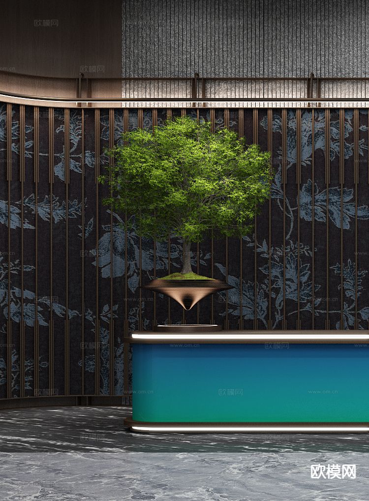 新中式前台 接待台3d模型下载（渲染图3）
